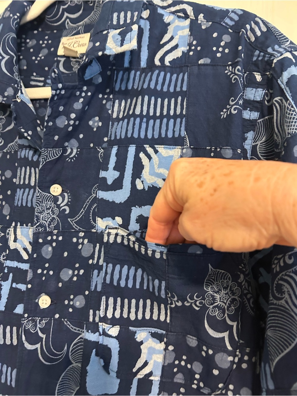 J. Crew Indigo-Dyed Madras Patchwork Blue Long-Sleeve Shirt - Picture 4 of 10